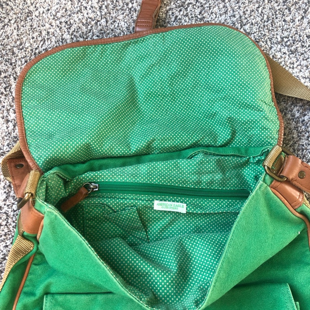 Vintage American Eagle Green Canvas Messenger Bag with Brown Trim early 2000’s - Picture 7 of 8